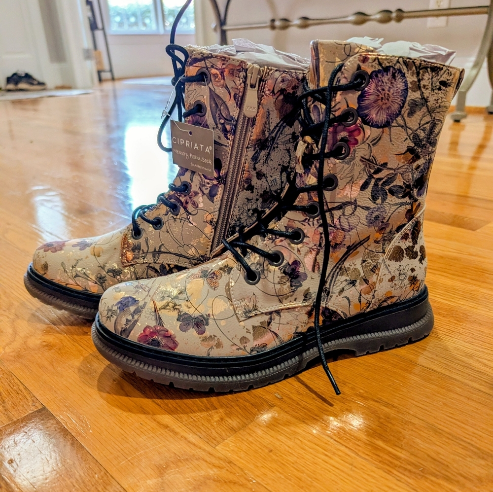 Cipriata Annetta Floral Combat Boots